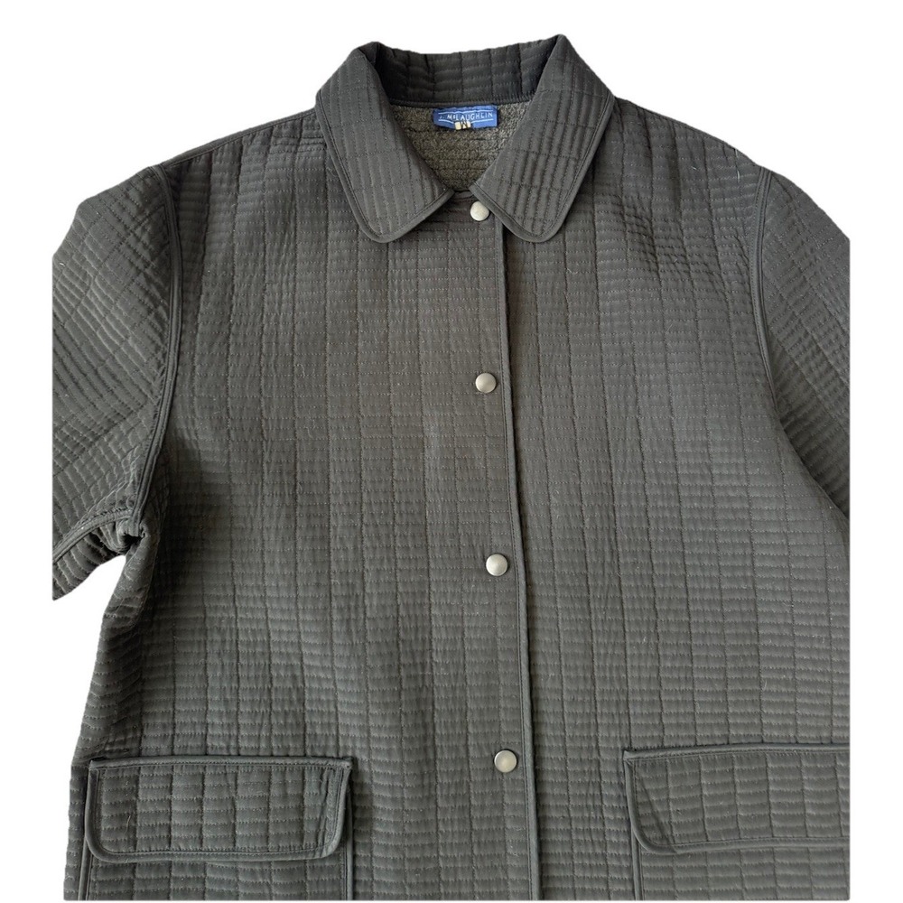 J. McLaughlin Black Quilted Snap Jacket Barn Coat Women M Pockets Equestrian